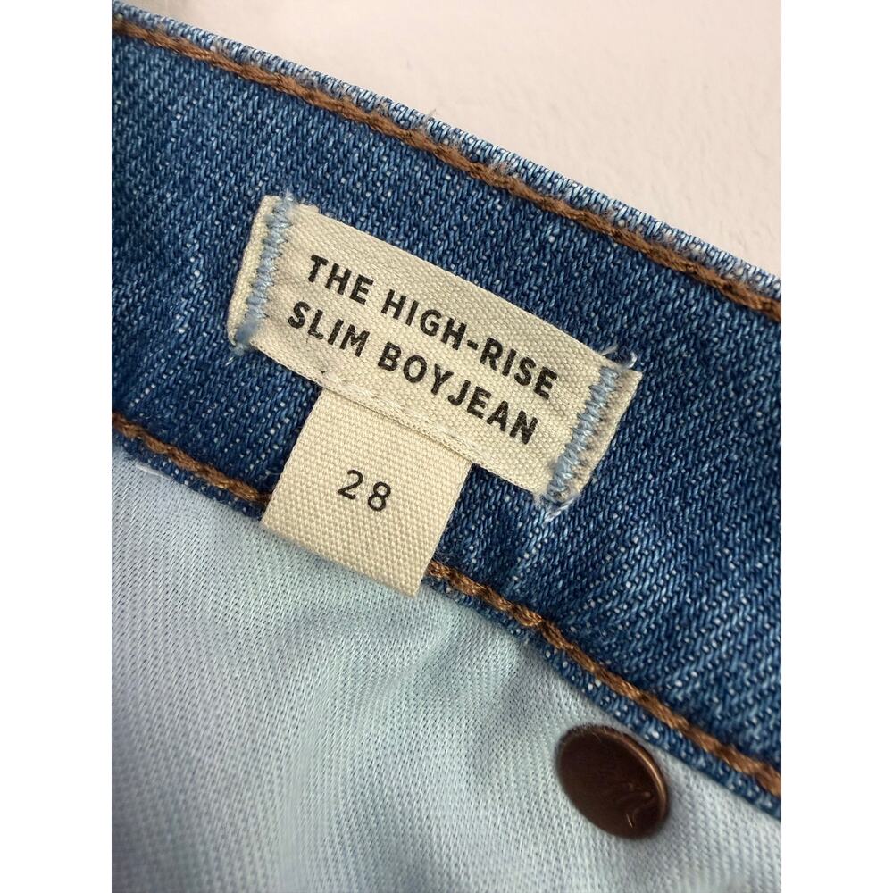 Madewell The High Rise Slim Boy Jean 28  Distressed Straight Leg Raw Hem Jeans - Picture 6 of 9